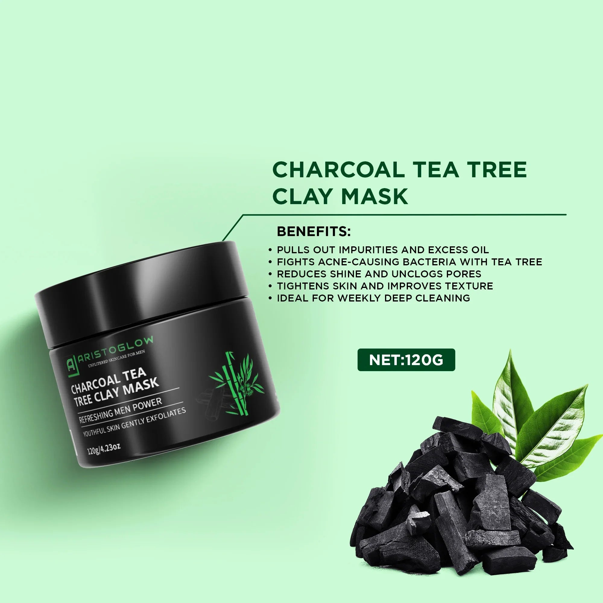 Charcoal Tea Tree Clay Mask - AristoGlow